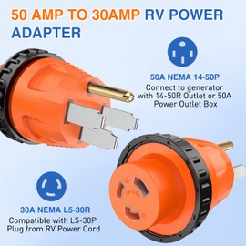 Nilight 50A to 30A RV Power Adapter Twist Locking Connector 14-50P L5-30R 50Amp Male Plug 30Amp Female Receptacle for Generator Camper Caravan Shore Converter