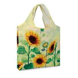 WIRESTER Reusable Grocery Tote Bag for Women Girls, Foldable Shopping Bag, Shoulder Bag, Beach Bag - Sunflowers Flowers