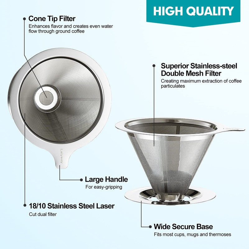 Laiyeoy Pour Over Coffee Dripper, Slow Drip Paperless Coffee Filter,