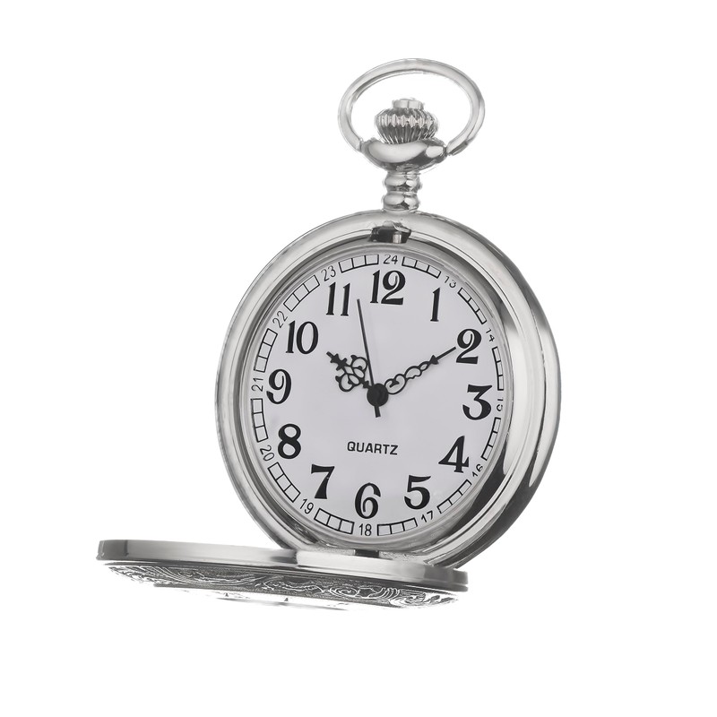 Holy Sins Jewellery Silver Colour Quartz Pocket Watch with Albert