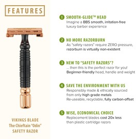 VIKINGS BLADE Double Edge Safety Razor for Men + 5 Swedish Steel Blades + Luxury Case. Smooth, Reusable, Eco-Friendly (Chieftain “Odin”)