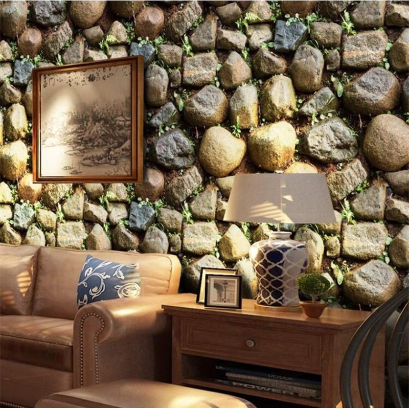 Yancorp 10ft Self-Adhesive Wallpaper Brown Stone Brick Wallpaper Fireplace Kitchen