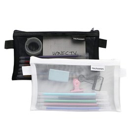 Guokoo 2 Pcs Clear Pencil Case, See Through Strong Mesh, Translucent Suitable for Exams School Teen Girl Boy Men Women - Black/White