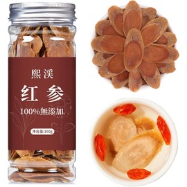 Xixi Red Ginseng Slices 160g, Red Ginseng Slices, Premium 4-4.5cm, Long White Mountain Organic Cultivation, Sugar-Free Red Ginseng Slices, Asian Ginseng, Korean Ginseng, Sliced Red Ginseng Tea, Red