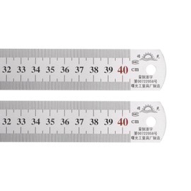 HARFINGTON 2pcs Stainless Steel Ruler 40cm/16" Length x 1/28" Thick x 1-1/7" Wide Inch and Metric Straight Edge Measuring Tools for Woodworking Painting Craft, Silver Tone
