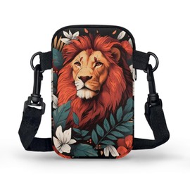 Jolamirel Small Crossbody Bags for Women, Rustic Floral Fruits Print Mini Cell Phone Purses with Crossbody Strap Shoulder Bag, Wild Lion