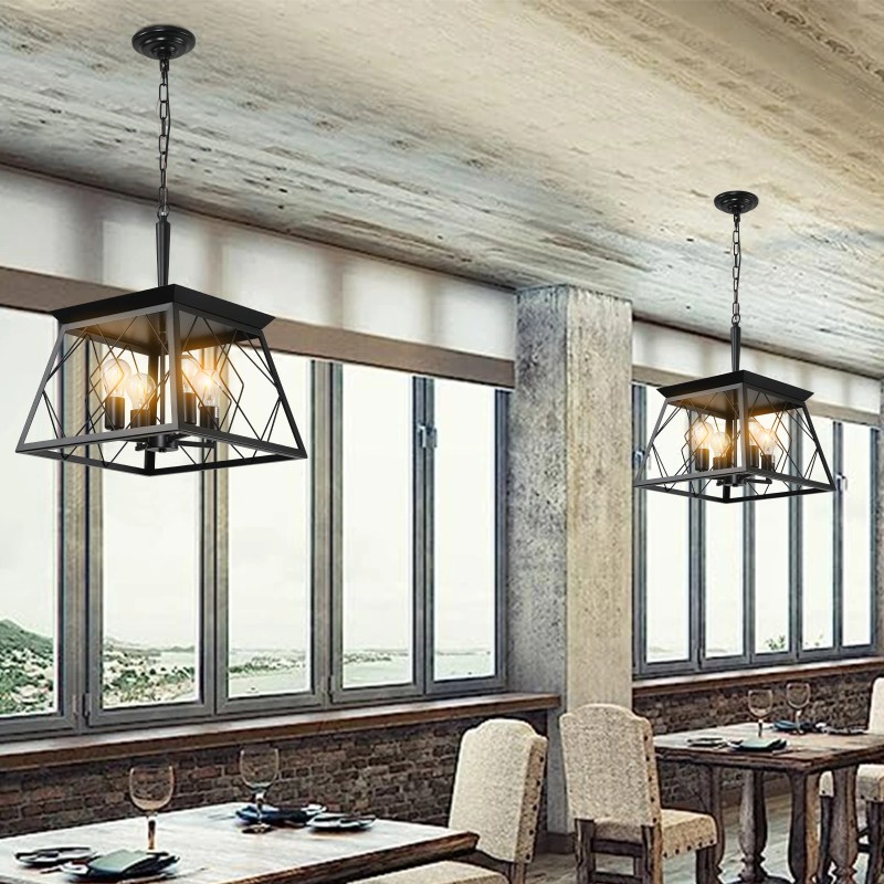 Ship From USA,4-Light Farmhouse Chandeliers for Dining Room Black(No Bulbs)Design