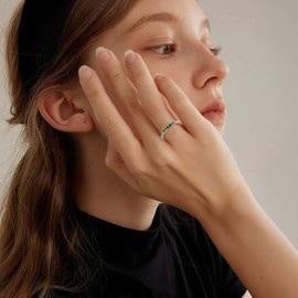 Inpasne Stackable Eternity Emerald Ring for Women 925 Sterling Silver Baguette Cut May Birthstone Ring for Her Size 6