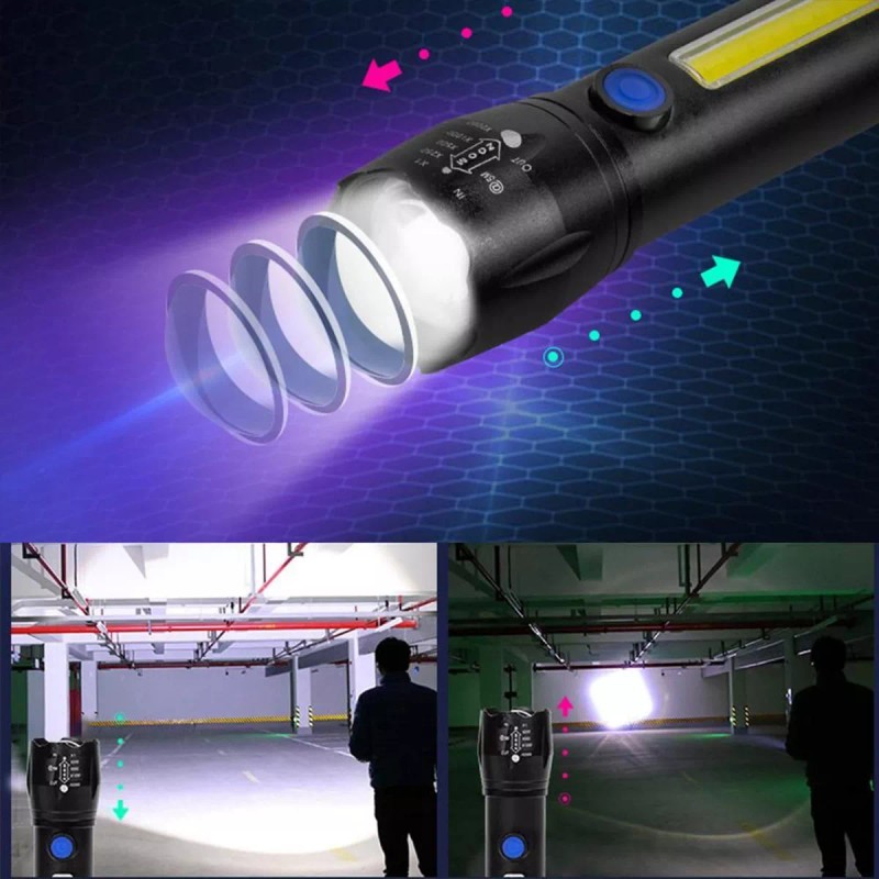 LJK Lampara Aluminio Luz Led T6 Cob Recargable Camping Linterna