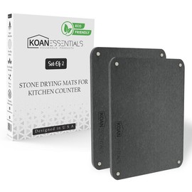 KOANEssentials Eco-Friendly Diatomaceous Earth Stone Drying Mats for Kitchen Counter, Eco-Friendly Diatomaceous Earth Mats, (16x12 Inch,Grey) 2 Pack