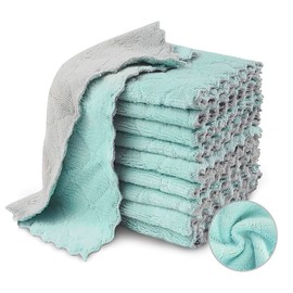 12PCS Kitchen Cloth Dish Towels, Premium Dishcloths, Super Absorbent Dishtowels, Nonstick Oil Washable Fast Drying (Grey-Green)