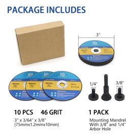 scottchen PRO 3inch Cut-Off Wheels 3" x 3/64" x 3/8",Die Grinder Cutting Disc for Die Grinder,with 1/4" Shaft, 3/8" & 1/4" Arbor Mounting Mandrel-10Pack Cutting Wheels+1pc Mandrel