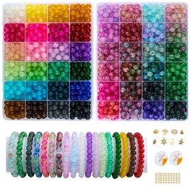 【2 Pack】 More Than 1300PCS Round Glass Beads for Jewelry Making,48 Colors 8mm Crystal Beads for Bracelets Jewelry Making and DIY Crafts, 2 Box Round Beads Suitable for Beginners. (Solid+Printing)