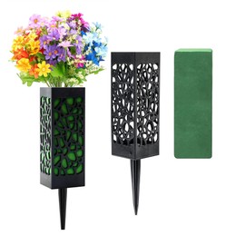 Cemetery Vases with Spikes and Floral Foam, Plastic Grave Flower Holders with Drainage Holes, Outdoor Cemetery Decorations for Grave Markers Headstones Memorial Garden Funeral & Memorial Day Decor