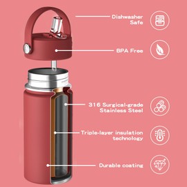 OISIZ Kids Water Bottle with Straw Lid 14oz, Vacuum Insulated 316 Stainless Steel Water Bottles for Kids for School, Leakproof Water Bottle, BPA Free and Keep Cold for 24 Hours