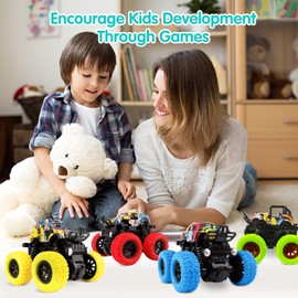 m zimoon Monster Truck, 4pcs Inertia Toy Cars 360° Rotation Friction Powered Off-road Vehicles Pull back car Christmas Birthday Gifts for 3/4/5/6 Years Old Toddlers Boys Girls