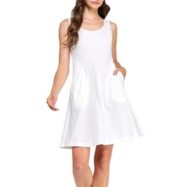 GREEN VOYAGE Women's GOTS Certified 100% Organic Cotton Casual Sleeveless Tank Dress with Pocket, White, XS