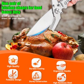 Professional Heavy Duty Kitchen Shears for Food – All in one Stainless Steel Chicken Shears Cut Bones, Meat, Fish Scales, Bottle Opener, Dishwasher Safe, Gift for Christmas Thanksgiving，Silver
