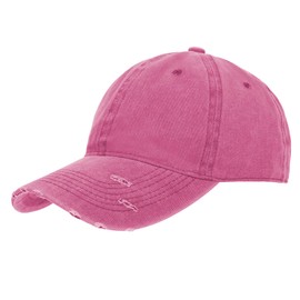 TopTie Vintage Washed Cotton Distressed Baseball Cap Dad Hat Adjustable Low-Profile Polo Hat-Hot Pink