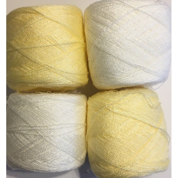 Lace yarn Crystal Colors Yellow/Cream  09/49,Acrylic/Rayon. 900 yards 1 set of 4