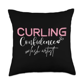 Lash Curler Saying For Lash Lounge & Lash Bars Vintage Curling Confidence Eyelash Pun Lash Artist Throw Pillow, 18x18, Multicolor