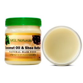 MGL Naturals MGL Naturals Coconut Oil and Shea Butter Natural Hair Food made with organic ingredients. Nourish and moisturize hair for growth, softness, shine, manageability and protect against hair damage.
