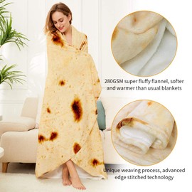 LetsFunny Burrito Tortilla Throw Blanket, 2.0 Double Sided Burritos Taco Tortilla Wrap Blankets for Adults Kids, Giant Funny Realistic Food Blankets, Soft Flannel Round Throw Blanket Cool Presents
