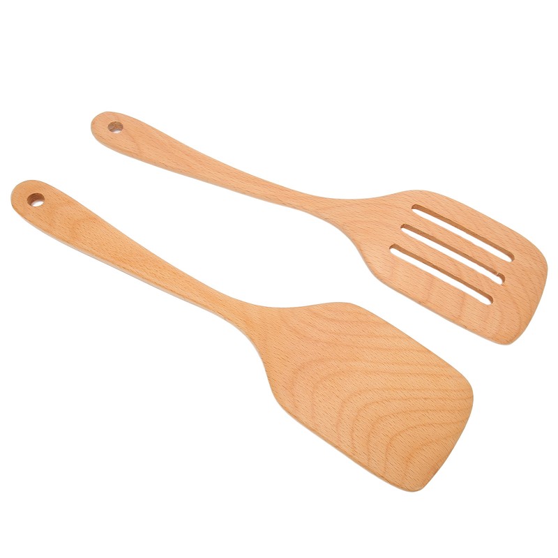 2Pcs Wooden Spatula Heat Resistant Light Weight Kitchen Cooking Utensils