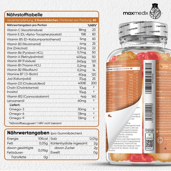 MaxMedix Multivitamin Gummy Bears for Children - With Omega 3,