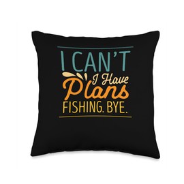 Angling Fishing Rod Boating Funny Fishing Reel I Cant I Have Plans Bye Fly Fishing Pole Throw Pillow, 16x16, Multicolor