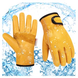 SLARMOR Mens Winter Leather Work Gloves, Warm Thinsulate Lining for Cold Weather Work, Thermal Insulated Work Gloves with Leather Palm,100 gram Insulation-S