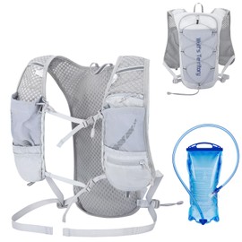 Azarxis 5L Trinkrucksack, Ultraleichter Laufrucksack, Trailrunning Rucksack, Laufweste für Laufen, Joggen, Marathon (Grau mit 2L PEVA Trinkblase, Einheitsgröße)
