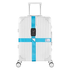 timecity Luggage Strap Cross Luggage Strap with TSA Certified Customs Lock Adjustable Non-Slip Suitcase Strap Travel Suitcase Belts for 20-34 inch Suitcase, Sky Blue