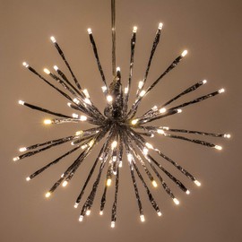 Wintergreen Lighting 12 Silver Star Burst Fairy Light Ball Warm White LED Twinkle Lights - Star Lights - Lighted Branches (12, Silver Branches/Warm White Twinkle Lights)