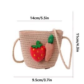 Smilbaley Adchen Children's Straw Shoulder Bag, Cute Straw Shoulder Bag, Beach Handmade Woven Shoulder Bag, Straw Bag, Girl's Woven Bag for Outdoor Activities, pink