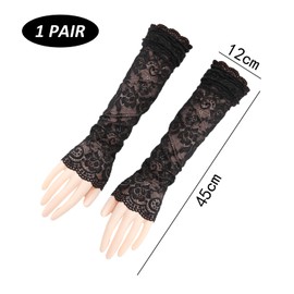 JTMKYO 1 Pair Women's Lace Gloves, Black Fingerless Gloves, Mesh Gloves for Women, Black Sun Protection Long Gloves, Long Arm Warmers (45 cm), blue