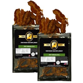 Spicy Sriracha Bacon Jerky – Bold & Fiery Snack Made from 100% Real Uncured Thick-Cut Bacon | Small-Batch, Savory Heat, Tossed in Spicy Sriracha Glaze | 4 ounces total (Pack of 2 bags, 2 ounces each)