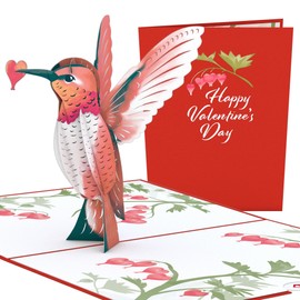 Lovepop Lovepop® Valentinstag-Kolibri 3D Pop-Up Karte | Romantische Valentinstagskarte mit filigranem Kolibri & herzförmigen Blumen | Perfekte Grußkarte für Verliebte | Premium-Umschlag & Notizkarte