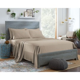 Stylinen 100% Organic Eucalyptus Bed Sheets Twin Size 3 Piece Set, Tencel Lyocell, Silky Soft & Smooth, Breathable, 16 Inch Deep Pockets, 1 Fitted, 1 Flat, 1 Pillowcase (Twin, Sand)