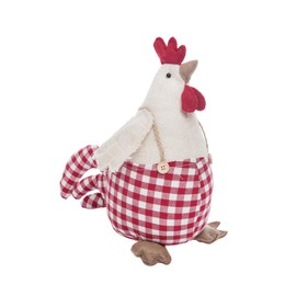 Gallerie II 10.23" Cute Rooster Chicken in Plaid Overalls Handcrafted Decorative Floor Doorstop All Seasons Summer Spring Farm Farmhouse Door Doorway Decor Decoration White