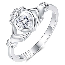 SOLOLIKE Claddagh Rings for Women: Sterling Silver Claddagh Irish Heart Ring Size 5-10 Stackable Crown Rings - Birthday Mother's Day Jewelry Gifts for Mother Daughter, 10, Silver, Cubic Zirconia