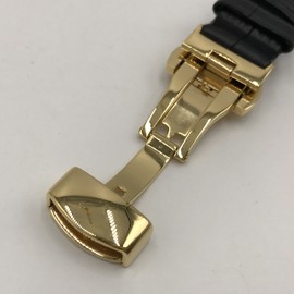 DauStage Black Leather Band, Choose from D Buckle, 4 Colors, Push Type, For Watches, Spring Bar & Spring Bar Remover Included, Buckle Gold, 20 mm