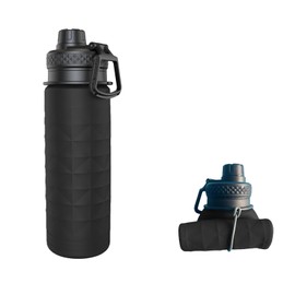 paspring Collapsible Water Bottles, BPA Free 700ml/24oz Silicone Foldable Water Bottle, Portable Sport Water Bottle for Travel Camping Hiking Cycling Yoga Outdoor Adventures (Black)