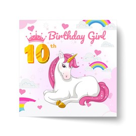Papa Prints 10th Birthday Card Girl Unicorn Birthday Card (145 x 150 mm) Birthday Card 10 Year Old Girl Happy Birthday Card with Envelope