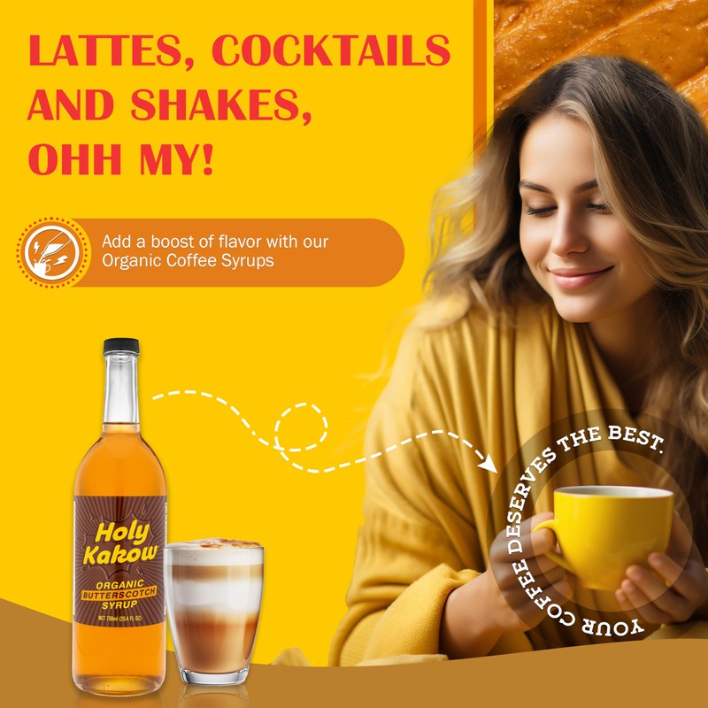 Holy Kakow Organic Butterscotch Syrup - Coffee Syrup, Liquid Sugar