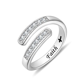 ACJFA 925 Sterling Silver Open Thumb Ring Inspirational Jewelry Rings Adjustable Ring for Women Men(Faith)
