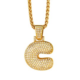 Hip Hop Initial C Necklace Bling Cubic Zirconia Lab Letter Pendant with Wheat Chain for Men Women Fashion Jewelry