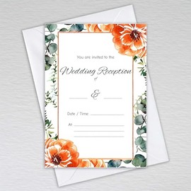 Pack of Wedding Reception Invitations with Envelopes: Burnt Orange Floral Wedding Reception Invites (Pack of 50 with Envelopes)