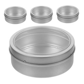 Ciieeo 4pcs Magnetic Spice Jars: 9cm/3.54" Diameter Stainless Steel Grains Containers - Clear Lid Condiment Storage - Magnetic Base Tins for Kitchen Fridge Pantry Rv Storage