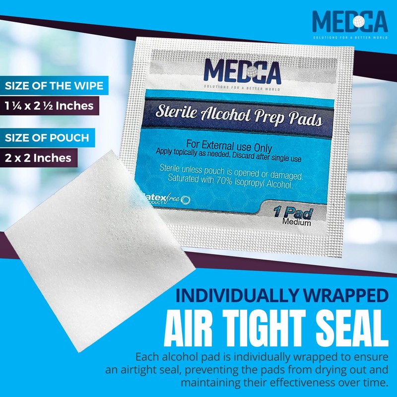 MEDca Alcohol Prep Pads, Sterile, Medium, 2-Ply Pack of 500